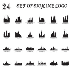 Set of skyline silhouette vector , Set of skyscraper silhouette logo