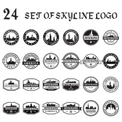 Set of skyline silhouette vector , Set of skyscraper silhouette logo