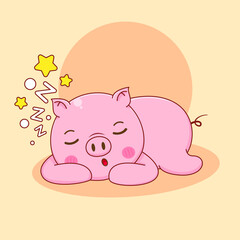 Cute pig character sleep