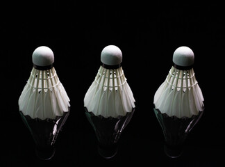 Badminton shuttlecock black background used in competition and sport exercise