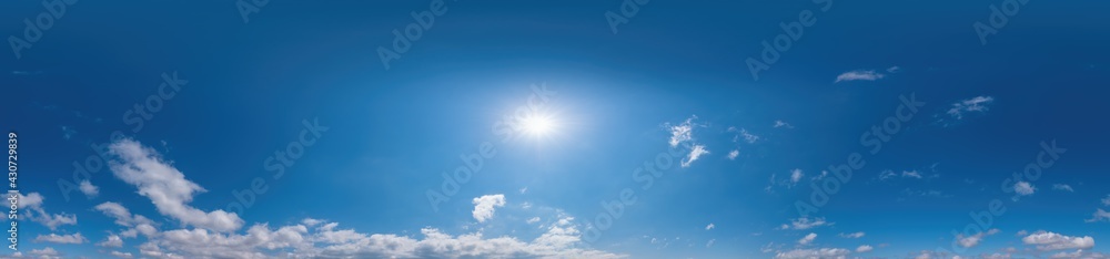 Wall mural blue sky panorama with cirrus clouds in seamless spherical equirectangular format. full zenith for u