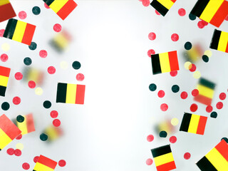 National Day of Belgium. Happy Independence. July 21. Festival. concept freedom, patriotism and memory. Flags country, foggy background