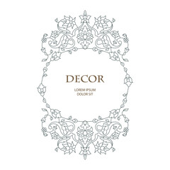 Vector decorative frame. Elegant ornamental element for design template, place for text. Luxurious floral borders. Lace decor for birthday and greeting card, wedding invitation, certificate.