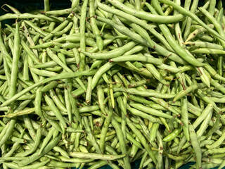 Close up of raw green long beans