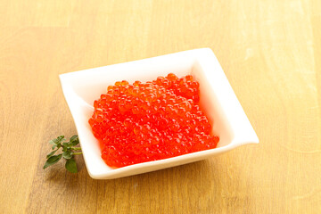 Red caviar in the bowl