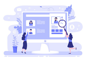 Job Hiring And Online Recruitment For web Landing Page, Banner, Background, Presentation Or Social Media. Vector Illustration