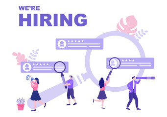 Job Hiring And Online Recruitment For web Landing Page, Banner, Background, Presentation Or Social Media. Vector Illustration