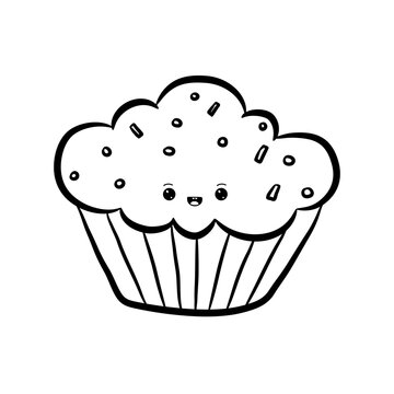recommend clip art: Cute kawaii simple doodle muffin isolated on white background. Kawaii sweets. Great design for any purposes. Vector illustration.