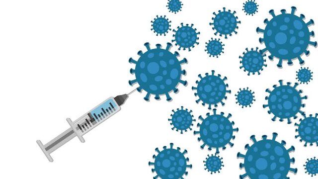 Graphic animation - Vaccine for COVID-19 (Coronavirus). COVID-19 vaccine destroying virus