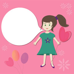Girl with balloons. Greeting card for mother's day or invitation to a birthday or a party