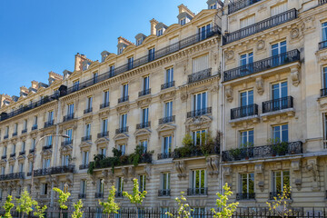 Paris, beautiful buildings in the 16th arrondissement, boulevard de Beausejour, an upscale neighborhood - obrazy, fototapety, plakaty