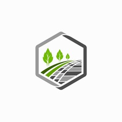 paving landscape logo with hexagon concept