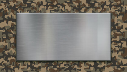 Metallic silver plate on military camouflage pattern. © Key design