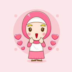 Cute Moslem girl posing love finger cartoon character illustration