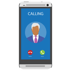 Incoming call on smartphone screen. Vector illustration.