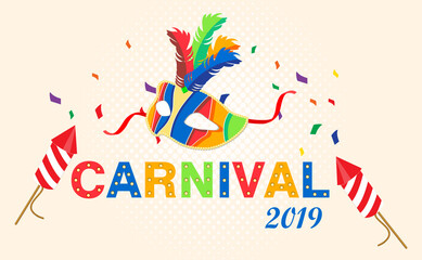 Carnival card or banner with confetti. Typography design