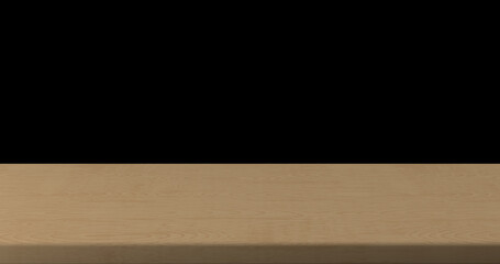 Empty wooden  table top mock up display or montage products,  Product stand futuristic or podium pedestal on black background