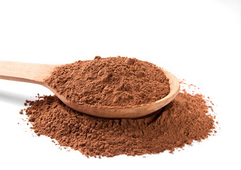 Pile cocoa powder isolated on white background