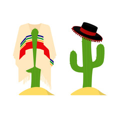 Green cactus in mexican poncho