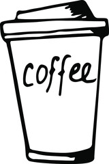 Coffee with you, a thermos cup, a cup of coffee. Vector illustration drawn by hand. Isolated object on a white background.