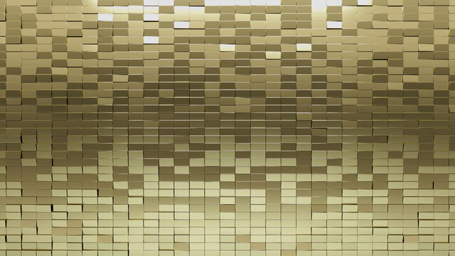 Luxurious, Rectangle Wall background with tiles. Polished, tile Wallpaper with Gold, 3D blocks. 3D Render