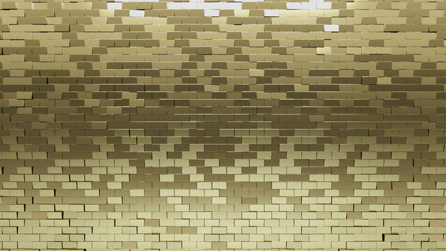 Luxurious, 3D Wall background with tiles. Gold, tile Wallpaper with Polished, Rectangle blocks. 3D Render