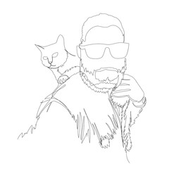a man and a cat. one line. vector illustration. contour drawing