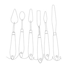 palette knife. contour image of objects for drawing with paints. one continuous line