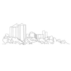 urban landscape. vector image. graphic drawing of the city. one continuous line. one line