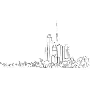 recommend clip art: urban landscape. contour view of the city. one continuous line. vector illustration