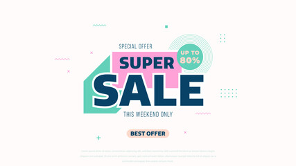 Sale banner template design with geometric background , Big sale special offer up to 80% off. Super Sale, end of season special offer banner. vector illustration.