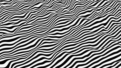 Wavy striped surface. Black and white lines with ripples effect. Vector background.