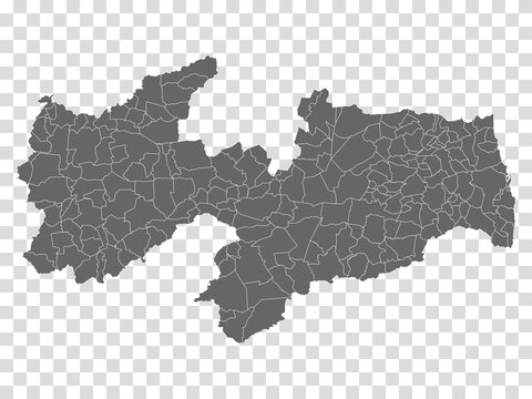 Blank map Paraiba of Brazil. High quality map Paraiba with municipalities on transparent background for your web site design, logo, app, UI.  Brazil.  EPS10.