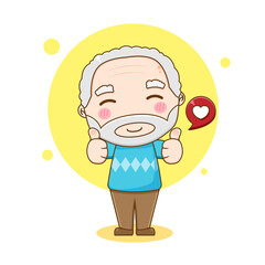Cartoon illustration of cute grand father character posing thumbs up