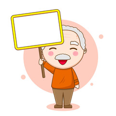 Cartoon illustration of cute grand father character holding empty board