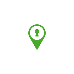 keyhole and location icon. GPS pointer. Map pin. Navigation marker and key.