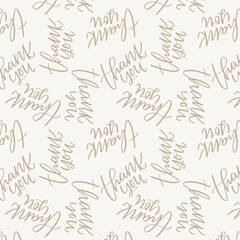 Neutral Thank you script text vector seamless pattern.