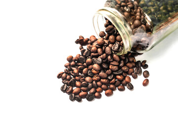 A lot of coffee beans on a white background