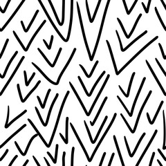 Seamless geometric black and white pattern of dashes and corners. Design of background, template, fabric, textile, wallpaper, packaging, paper.