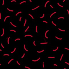 Seamless geometric pattern of red dashes on a black background. Design of background, template, fabric, textile, wallpaper, packaging.