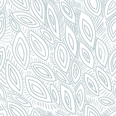 Stylish seamless hand-drawn pattern of red lines and leaves on a white background. Design of background, postcard, template, fabric, textile, wallpaper, packaging, paper.