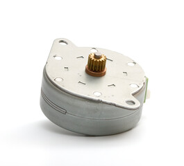 Electrical stepping, stepper motor isolated on white background.