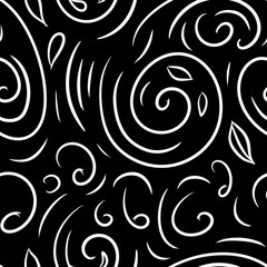 Seamless black-and-white pattern of twigs, hand-drawn curls. Design of fabrics, textiles, wall paper, screensavers. Beautiful ethnic ornament.