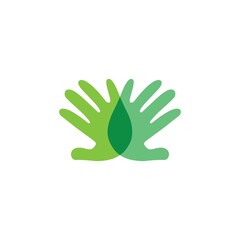 Obraz premium Hand with green leaf logo design vector template