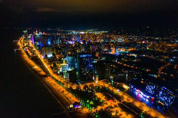 Fototapeta na wymiar View of the night city from a drone