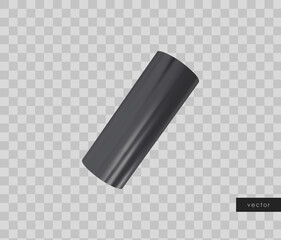 Vector 3d geometric object. Isolated black cylinder shape.