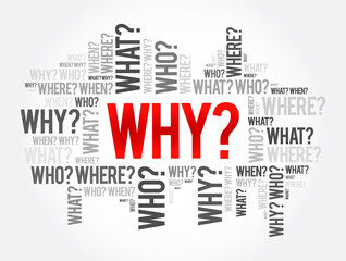 WHY? Question word and questions whose answers are considered basic in information gathering or problem solving, word cloud background