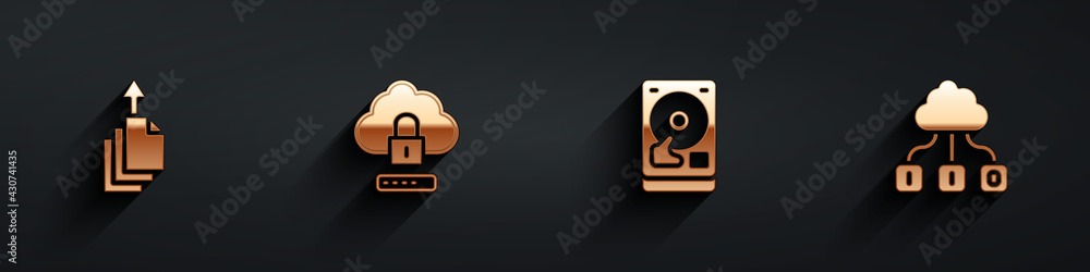 Aufkleber set data export, cloud computing lock, hard disk drive hdd and technology data transfer icon with lo