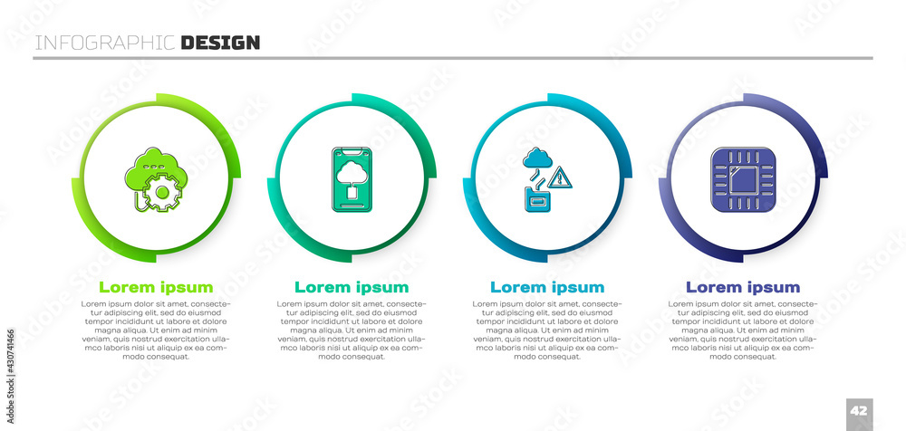 Poster set cloud technology data transfer, , and processor with cpu. business infographic template. vector