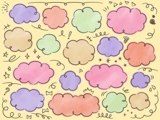 水彩テクスチャーの、雲形の見出しフレーム素材セット